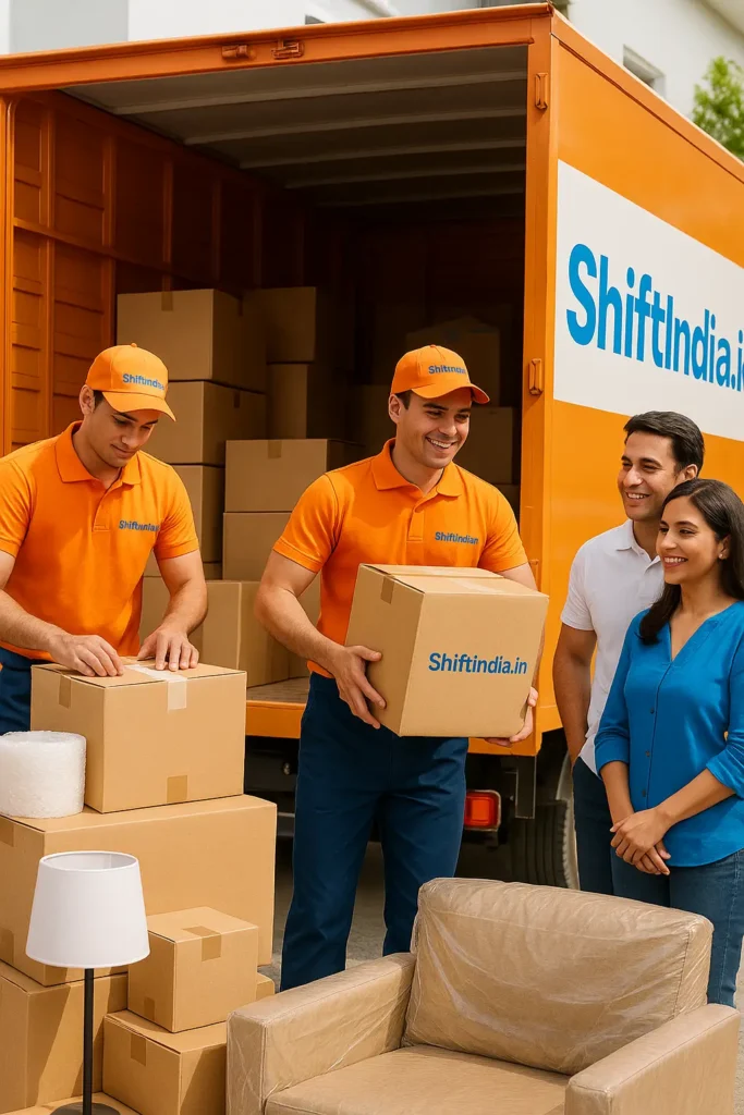 "Workers from ShiftIndia.in packing household items into a moving truck, providing safe and reliable relocation services in India."